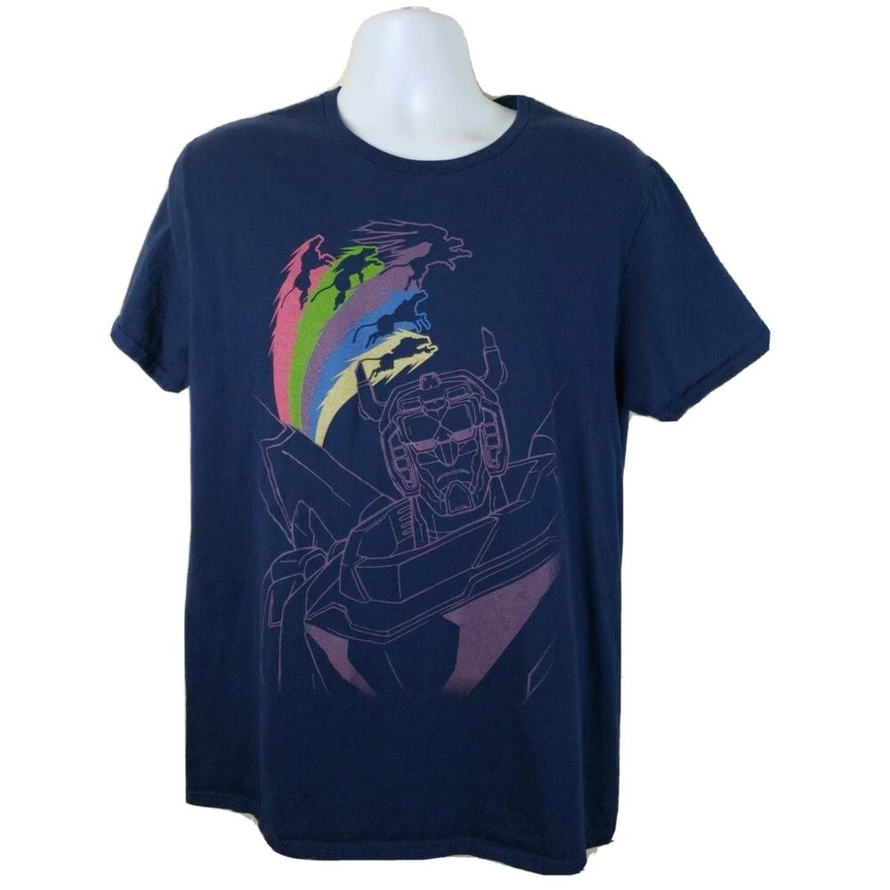 Official 5 Lions Voltron Anime Cartoon Dreamworks Blue T-shirt size Large
